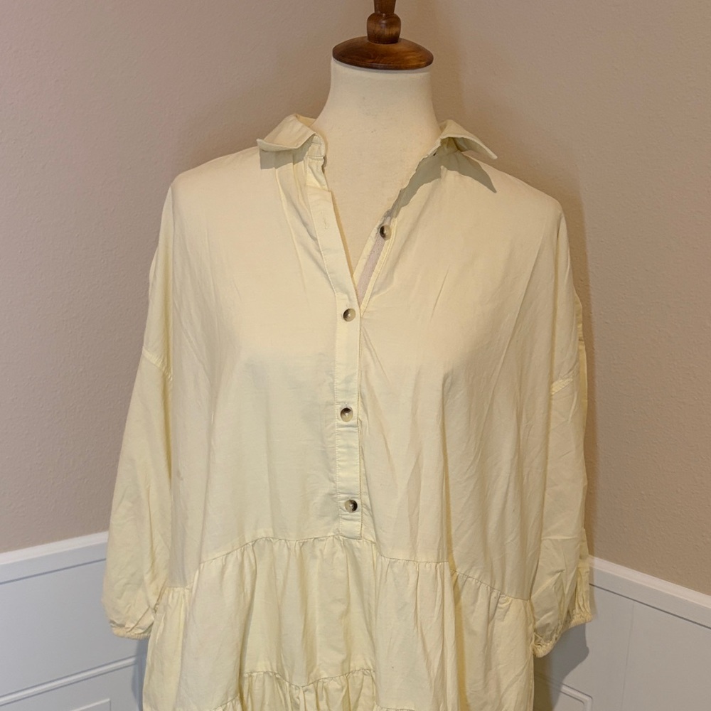 FREE PEOPLE Button-Up Flowy Cottage Core Yellow Dress Small - Picture 4 of 5